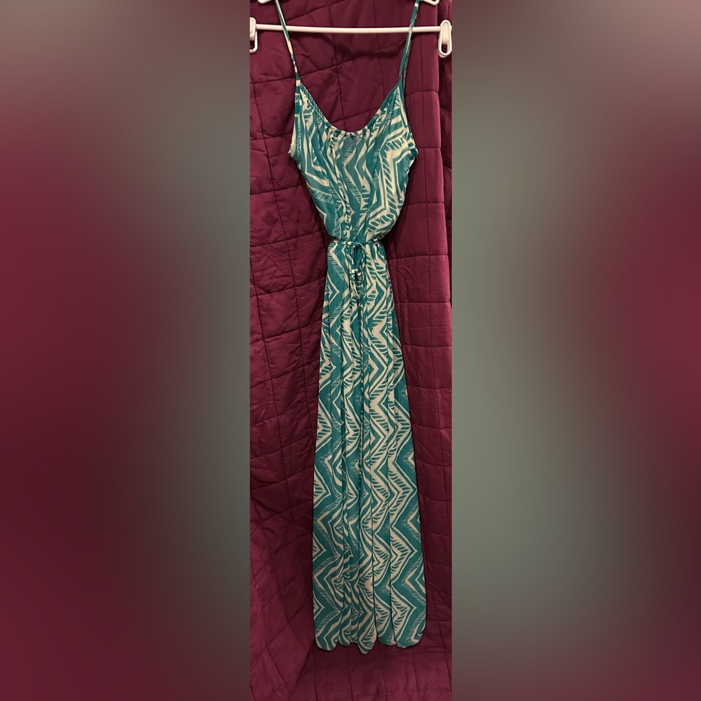 Sweet Claire Teal and White Patterned Maxi Dress